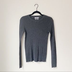 MANGO Thin Ribbed Long Sleeve Crew Neck Sweater in Grey